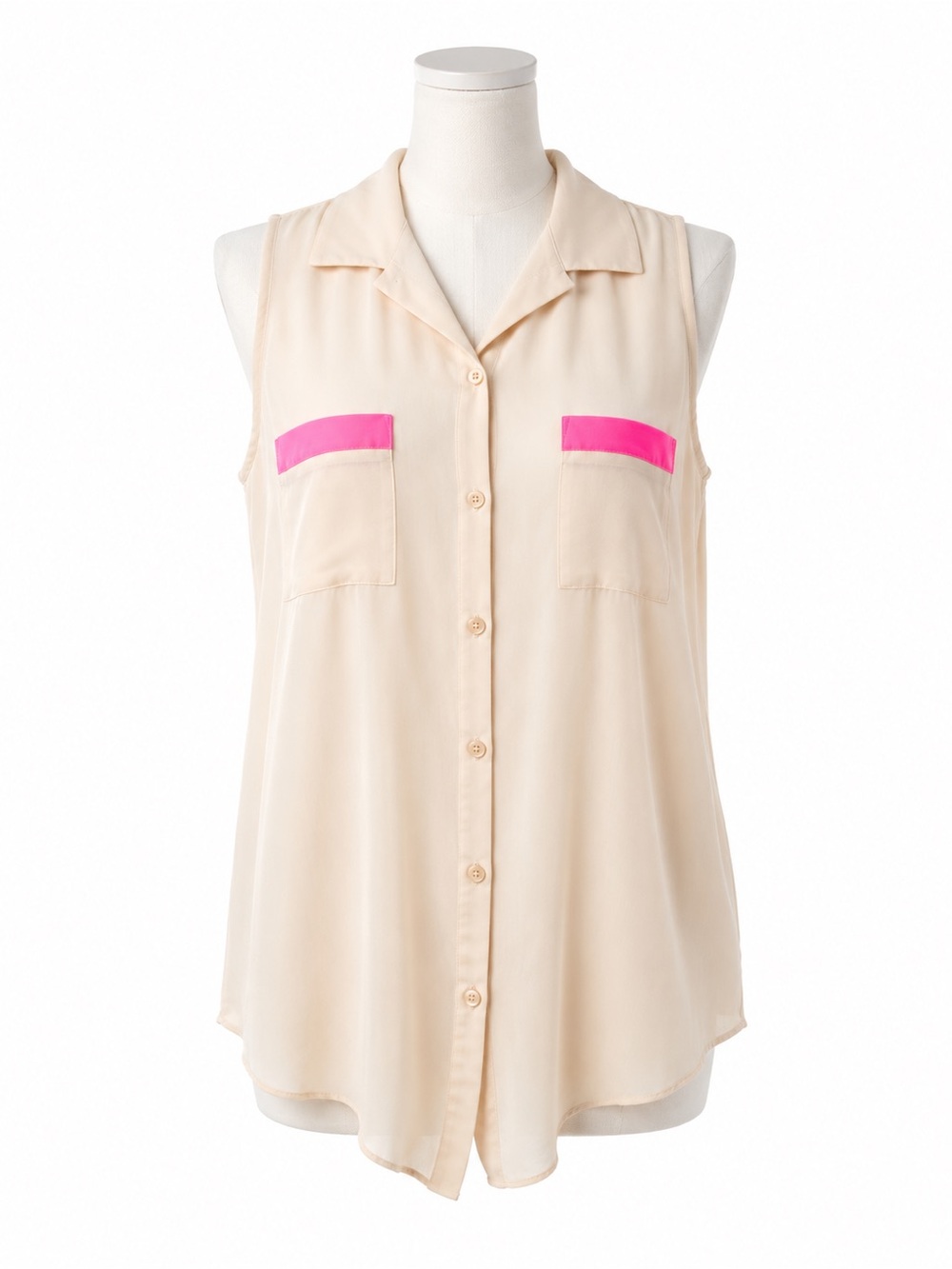 dELiA*s Sleeveless Chiffon Button Front Blouse Beige Pink NWT Women’s Medium